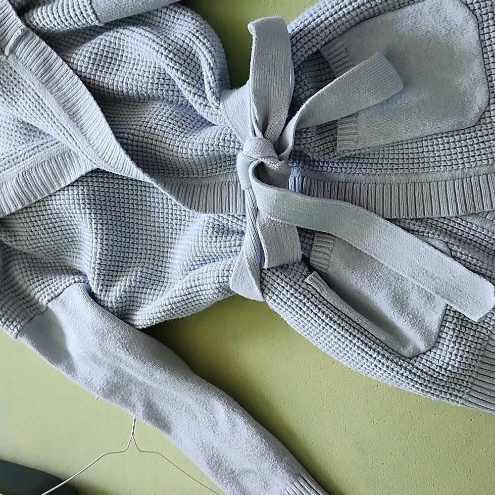 LL Bean cotton hooded tie cardigan